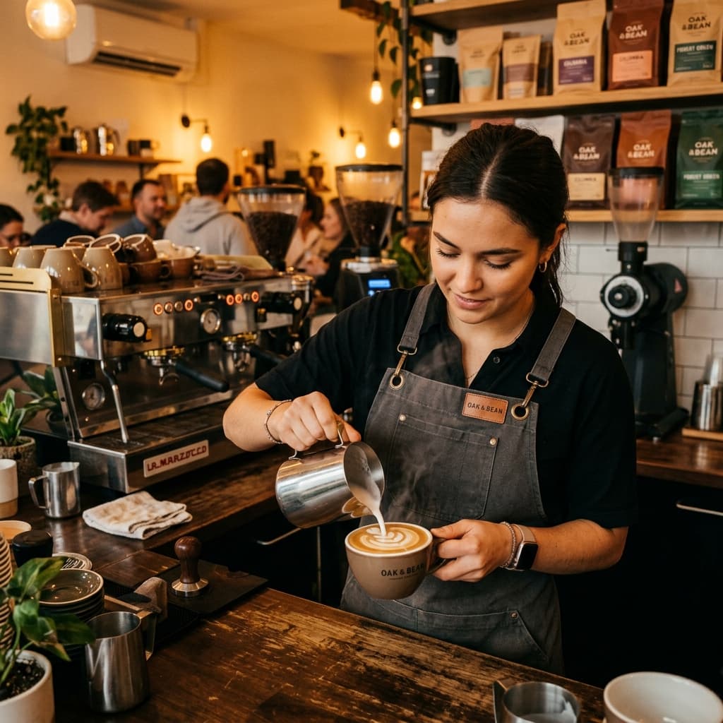 Skilled barista crafting specialty coffee