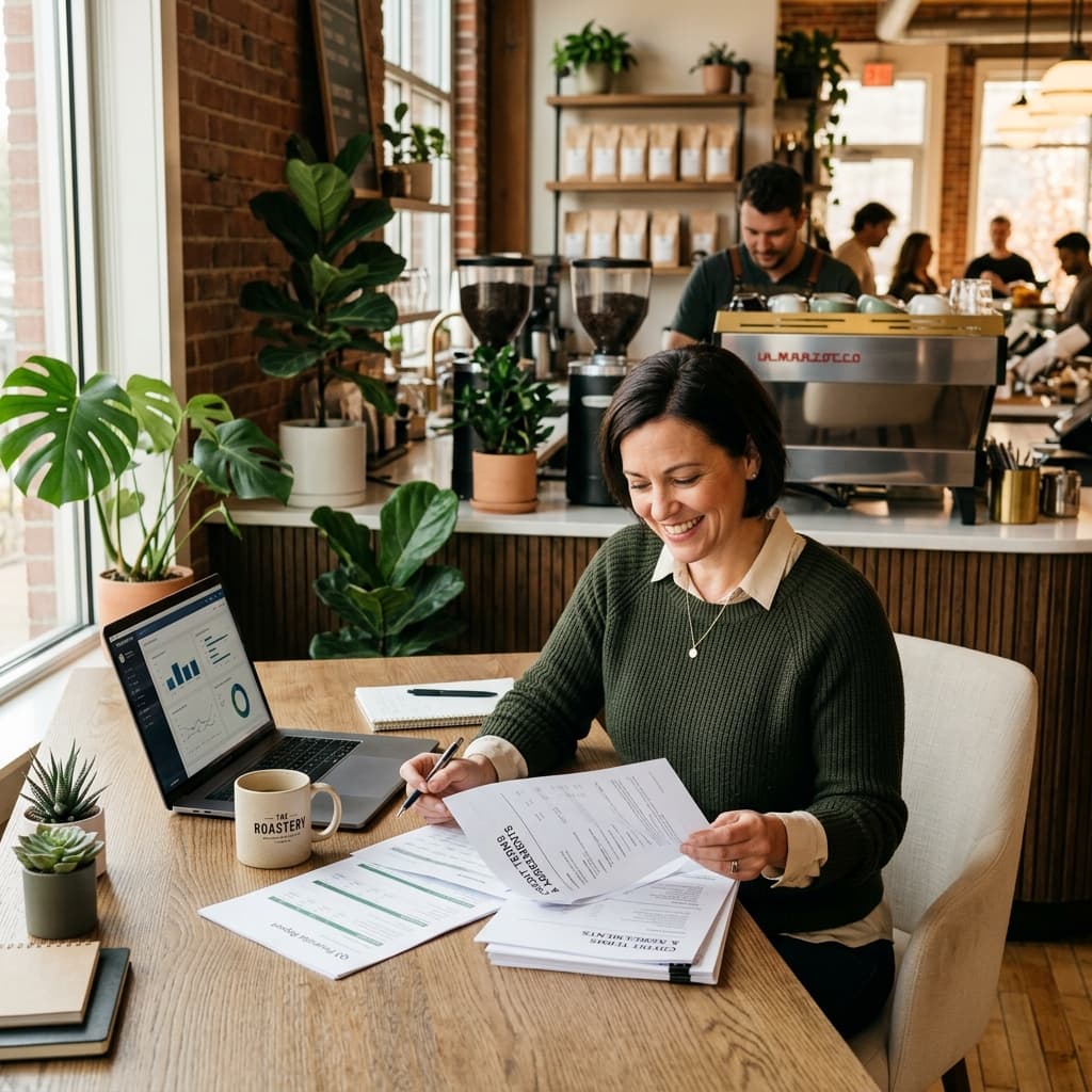 Cafe professional reviewing credit terms